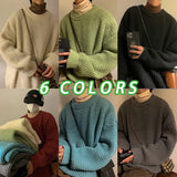 Riolio Men's Waffle Sweaters Round Neck Solid Color Korean Style Male Knitted Pullovers Loose Casual Winter Knitwear