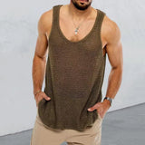 Riolio white Knit Mesh Vest Men Transparent Sexy Men's Tank Tops See Through Men's Designer Clothes Sleeveless Tee Streetwear