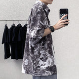 Riolio Summer Short Sleeve Shirts Men Fashion Printed Casual Shirts Men Korean Loose Ice Silk Shirts Mens Hawaiian Shirts Large Size