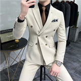 Riolio (Jacket+Vest+Pant) Latest Design Double Breasted Suit Groom Wedding Stage Tuxedos Best Costume Mens Business Social Suits