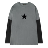 Y2K Long Sleeve fake two Women Sex Star Print Graphic Top Spring Goth grunge Streetwear Loose Basic Top Women T Shirt