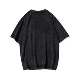 Summer Style Retro Washed Round Neck Loose Black T-shirt Street Hip-hop Baggy Casual Top