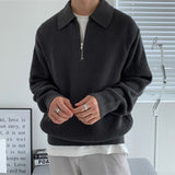 Riolio Autumn Zipper Lapel Sweater Men Warm Fashion Casual Knitting Pullover Men Korean Loose Long Sleeve Sweater Mens Jumper Clothes