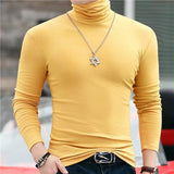 Autumn Winter Long Sleeve Tees High Collar Tee Shirt Men Oversized T-shirt Undercoat Interior Lapping Large Tight Fit Solid Top