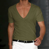 Riolio Vintage Loose Cotton T Shirts Men Casual V Neck Short Sleeve Solid Tees Spring Summer Fashion Pure Color Clothes Men's Tops