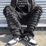 Riolio White Hip Hop Jeans Striped Tassel Frayed Straight Baggy Jeans Pants Harajuku Male Female Solid Streetwear Casual Denim Trousers