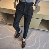 Riolio British Style Autumn New High Waist Dress Pants Men Belt Design Slim Fit Suit Pants Formal Office Social Wedding Party Trousers