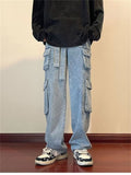 Riolio Spring Autumn Trousers y2k baggy jeans for men Wide leg Pants Pockets Elastic Waist Streetwear Loose comfortable Pants