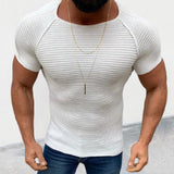 Leisure Solid Color Slim Knit Tops Men's Clothing Spring Summer Short Sleeve O Neck Casual T Shirts Men Fashion Streetwear