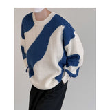 Riolio Autumn and Winter O-Neck Knit Sweater for Men Cow Patchwork Pullover Men Loose Casual Harajuku New Mens Oversized Sweater