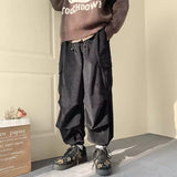 Riolio Corduroy Cargo Pants for Men Streetwear Black Cargo Trousers Male Joggers Hip Hop Green Black Japanese Pocket Korean
