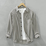 Riolio Retro Striped Shirts for Men Casual Long Sleeve Tops Male Pure Cotton Turn-down Collar Button Up Shirt Clothing