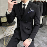 Riolio (Jacket+Vest+Pant) Latest Design Double Breasted Suit Groom Wedding Stage Tuxedos Best Costume Mens Business Social Suits