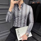 Spring Highend Striped Long Sleeved Shirt Men Korean Slim Fit Business Dress Shirt Men Streetwear Social Party Shirt M-4XL