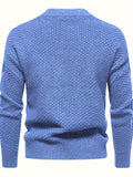 Riolio Men's Stylish Solid Knitted Sweater, Casual Mid Stretch Breathable Long Sleeve Crew Neck Top For City Walk Street Hanging Outdoor Activities