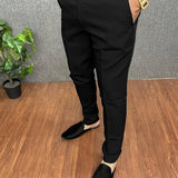 Riolio Men's Chic Elegant Slacks, Solid Color Skinny Dress Pants For Business Banquet