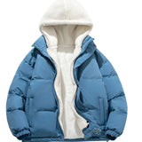 Riolio Warm Fleece Hooded Winter Jacket, Men's Casual Cotton Padded Coat For Fall Winter