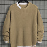 Riolio Classic Design Knitted Sweater, Men's Casual Warm High Stretch Round Neck Pullover Sweater For Fall Winter