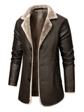 Riolio Men's Casual Faux Pu Leather Long Sleeves Button Trench Coats