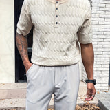 Riolio Men's Solid Color Half Button Cable Knit Top