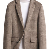 Riolio Wool Blend Elegant Plaid Blazer, Men's Casual Flap Pocket Button Up Sports Coat For Fall Winter Business Banquet