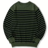 Riolio All Match Knitted Striped Sweater, Men's Casual Warm Slightly Stretch Crew Neck Pullover Sweater For Fall Winter