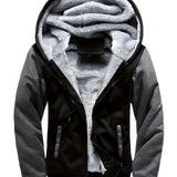 Riolio Warm Fleece Hooded Winter Hooded Jacket, Men's Casual Stretch Zip Up Jacket Coat For Fall Winter