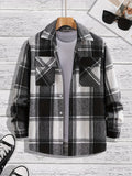 Riolio Men's Shirt Top Turn-Down Collar Long Sleeve Closure Classic Plaid Male Casual Shirt For Daily