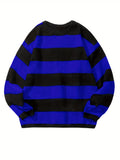 Riolio Preppy Retro Striped Pattern Knitted Sweater, Men's Casual Warm Slightly Stretch Crew Neck Pullover Sweater For Men Fall Winter