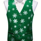 Riolio Snowflake Pattern Dress Waistcoat, Men's Retro Single Breasted V Neck Smart Suit Vest For Dinner Wedding Banquet