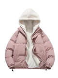 Riolio Warm Fleece Hooded Winter Jacket, Men's Casual Cotton Padded Coat For Fall Winter