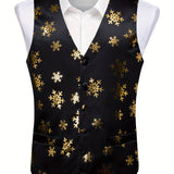 Riolio Snowflake Pattern Dress Waistcoat, Men's Retro Single Breasted V Neck Smart Suit Vest For Dinner Wedding Banquet