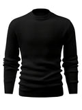 Riolio All Match Knitted Sweater, Men's Casual Warm Mid Stretch Round Neck Pullover Sweater For Fall Winter