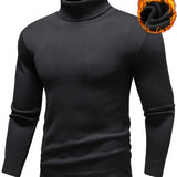 Riolio Turtle Neck Knitted Sweater, Men's Casual Warm Solid Color Mid Stretch Pullover Sweater For Fall Winter