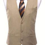 Riolio Elegant Vintage Style Dress Waistcoat, Men's Single Breasted Solid Color V Neck Smart Suit Vest For Dinner Wedding Banquet