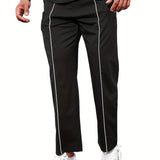 Riolio Men's Casual Straight Leg Pants, Relaxed Fit Open Bottom Elastic Waist Reflective Stripes Trousers