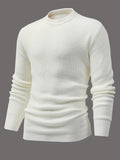 Riolio All Match Knitted Sweater, Men's Casual Warm Mid Stretch Round Neck Pullover Sweater For Fall Winter