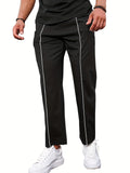 Riolio Men's Casual Straight Leg Pants, Relaxed Fit Open Bottom Elastic Waist Reflective Stripes Trousers