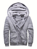 Riolio Warm Fleece Hooded Winter Hooded Jacket, Men's Casual Stretch Zip Up Jacket Coat For Fall Winter