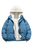 Riolio Warm Fleece Hooded Winter Jacket, Men's Casual Cotton Padded Coat For Fall Winter