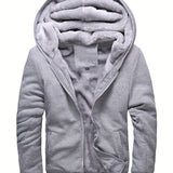 Riolio Warm Fleece Hooded Winter Hooded Jacket, Men's Casual Stretch Zip Up Jacket Coat For Fall Winter