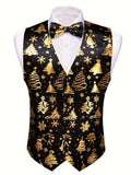 Riolio Men's Casual Christmas Trees Pattern Vest, V Neck Dress Waistcoat For Party Dinner Banquet