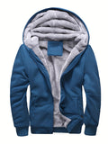 Riolio Warm Fleece Hooded Winter Hooded Jacket, Men's Casual Stretch Zip Up Jacket Coat For Fall Winter