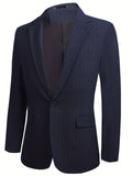 Riolio Elegant One Button Blazer, Men's Semi-formal Flap Pocket Suit Jacket For Banquet Business