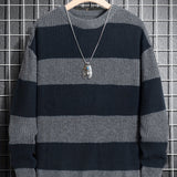 Riolio Trendy Men's Color Block Knitted Sweater - Warm And Comfortable Loose Pullover For Stylish Men